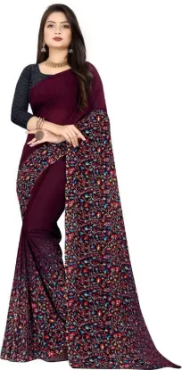 Picture of Floral Print Daily Wear Georgette Saree (Magenta)