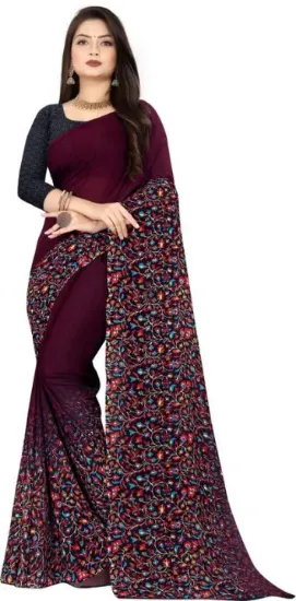 Picture of Floral Print Daily Wear Georgette Saree (Magenta)