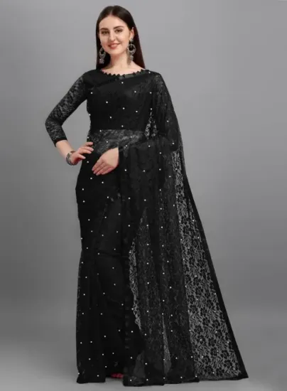 Picture of Self Design Bollywood Net Saree (Black)