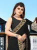 Picture of Printed Banarasi Lycra Blend, Chiffon Saree (Black, Gold)
