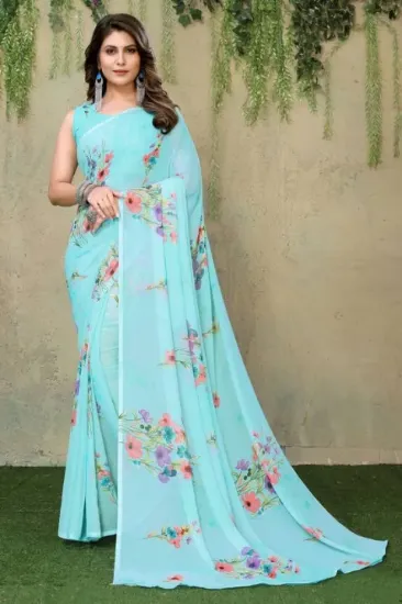 Picture of Printed, Digital Print Daily Wear Georgette Saree (Light Blue)