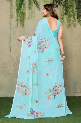 Picture of Printed, Digital Print Daily Wear Georgette Saree (Light Blue)