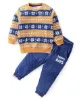 Picture of 100% Cotton Knit Full Sleeves Snowflakes Printed Sweatshirt with Lounge Pant Set - Multicolour
