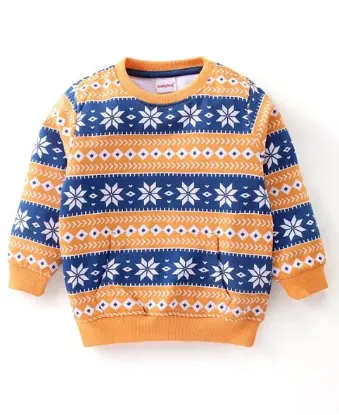 Picture of 100% Cotton Knit Full Sleeves Snowflakes Printed Sweatshirt with Lounge Pant Set - Multicolour