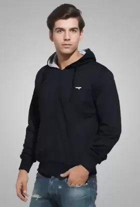 Picture of Men Full Sleeve Solid Hooded Sweatshirt