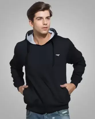 Picture of Men Full Sleeve Solid Hooded Sweatshirt