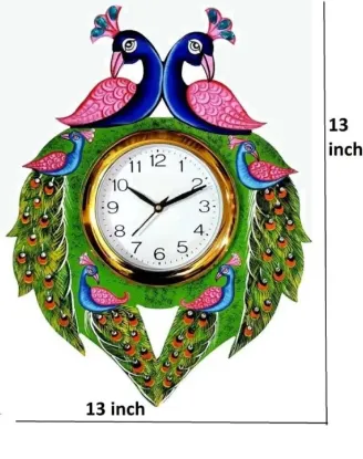 Picture of Peacock Design Wooden Wall Clock for Home Living Room, Hall, Office (Multicolor