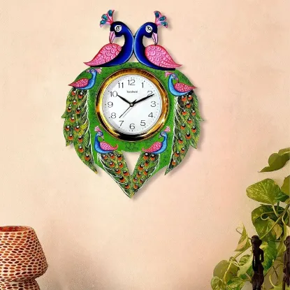 Picture of Peacock Design Wooden Wall Clock for Home Living Room, Hall, Office (Multicolor