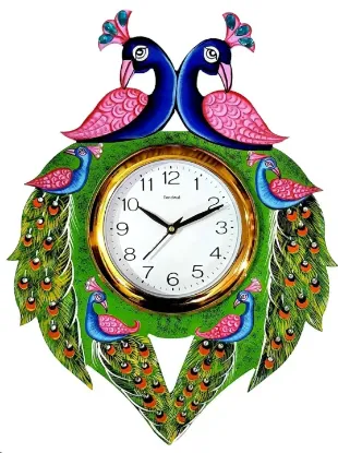 Picture of Peacock Design Wooden Wall Clock for Home Living Room, Hall, Office (Multicolor
