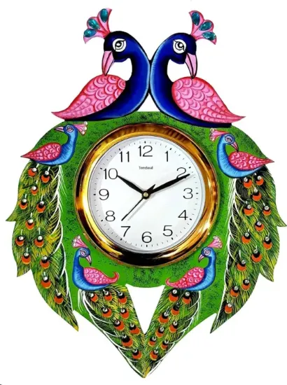 Picture of Peacock Design Wooden Wall Clock for Home Living Room, Hall, Office (Multicolor