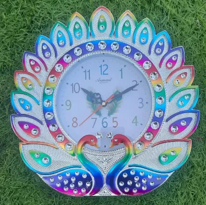 Picture of Peacock Designed Multicolor Plastic Wall Clock for Home, Living Room, Bedroom, Kitchen, Hall & Office Latest Handcrafted Silent Non Ticking...