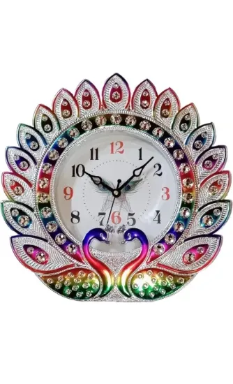 Picture of Peacock Designed Multicolor Plastic Wall Clock for Home, Living Room, Bedroom, Kitchen, Hall & Office Latest Handcrafted Silent Non Ticking...