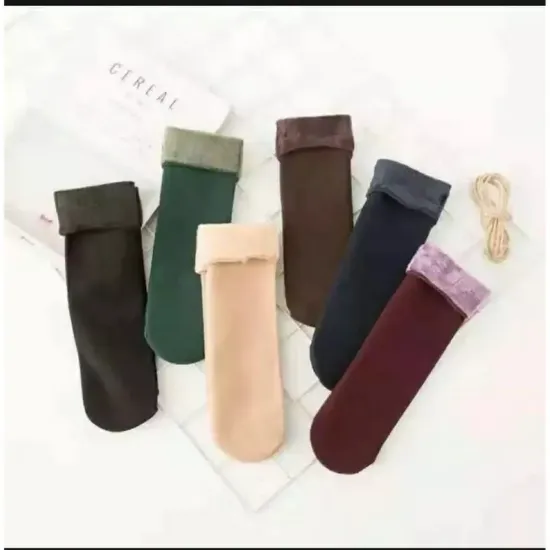 Picture of Pack of 12 (6 Pairs) Women Velvet Fur Inside Winter Socks - Multicolor