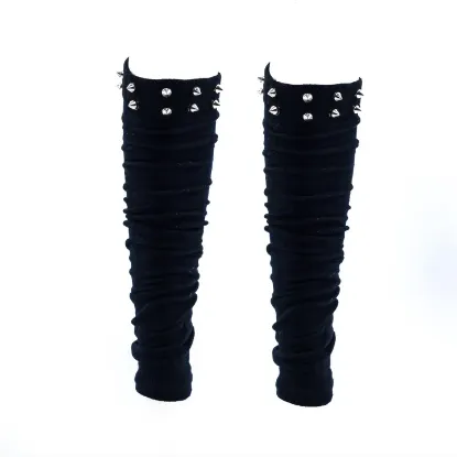 Picture of Black Studded On Top Designed Crochet Legwarmer For Women