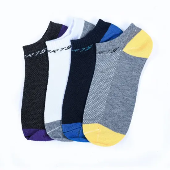 Picture of Pack Of 4 Black /Grey /White /Blue Sports Cotton Ankle Socks For Men-A2306