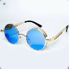 Picture of Vintage Gold Frame Blue Tinted Lens Sunglasses For Men- With Bag
