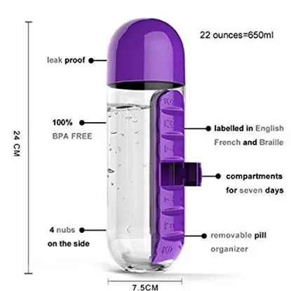 Picture of 2 in 1 Pill & Vitamin Organizer-600ml Water Bottle & 7days Medicine/Vitamin Compartment(Color May Vary)