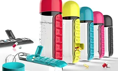 Picture of 2 in 1 Pill & Vitamin Organizer-600ml Water Bottle & 7days Medicine/Vitamin Compartment(Color May Vary)