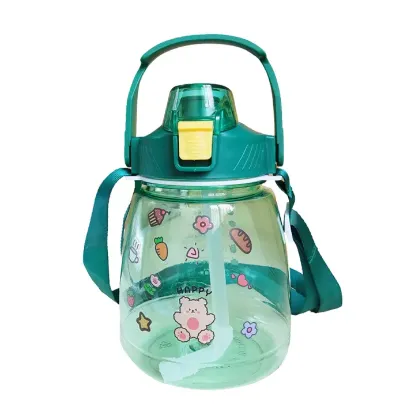 Picture of Bottle With Stickers Straw Summer Leak-Proof Cute Big Belly Water Jug Cup Sports Bottle Girl Gift