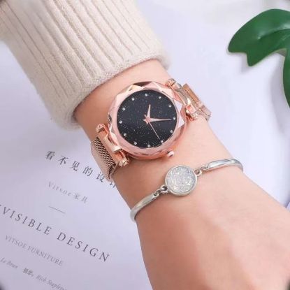 Picture of Diamond Dial Analog Casual Mesh Steel Magnet Strap Watch For Women