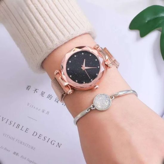 Picture of Diamond Dial Analog Casual Mesh Steel Magnet Strap Watch For Women