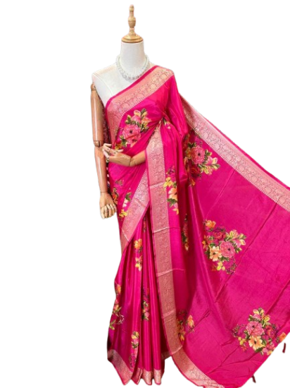 Picture of Dola Silk Saree with Golden Jari Work Blouse Piece Attached.