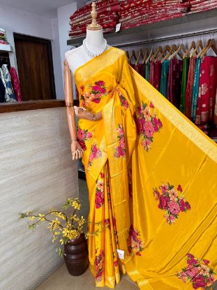 Picture of Yellow saree with floral prints