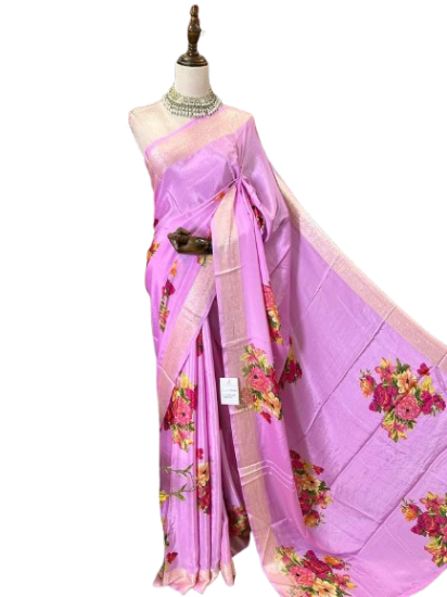Picture of Pink floral print art silk saree