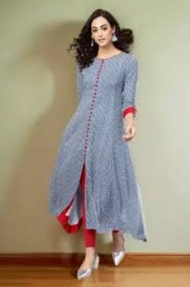 Picture of Blue rayon geometric printed a-line long kurti