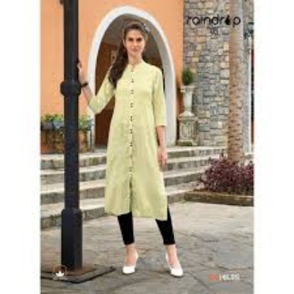 Picture of Light Yellow Color Button Designed Kurti For Women
