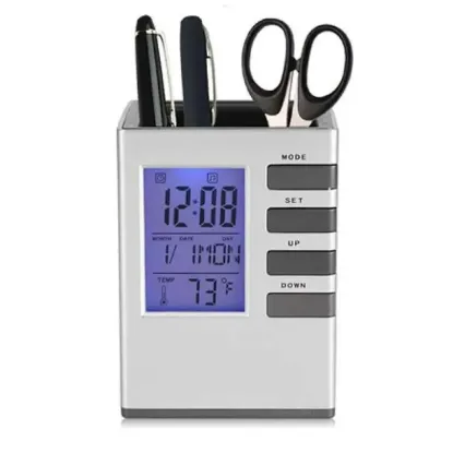 Picture of Multi-Functional Desk Table Clock, Digital Lcd Screen Alarm Clock Pen Holder Temperature Display For Home Office