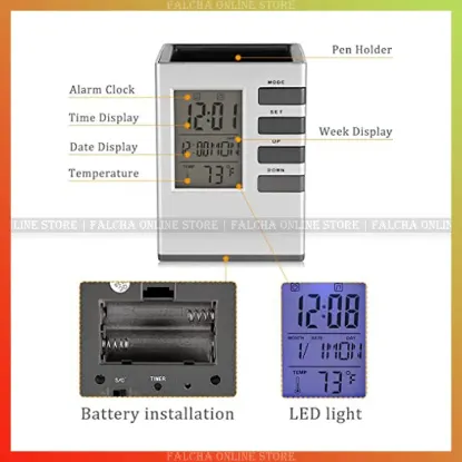 Picture of Multi-Functional Desk Table Clock, Digital Lcd Screen Alarm Clock Pen Holder Temperature Display For Home Office