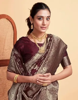 Picture of L Women's Art Silk Banarasi Jacquard Saree With Unstitched Blouse Piece