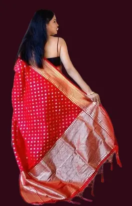 Picture of Luxurious Two-Tone Saree with Pure Zari Golden Weaving
